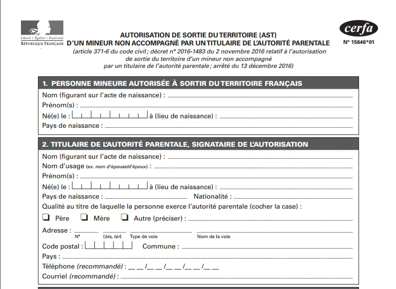 Autorisation sortie territoire 2017