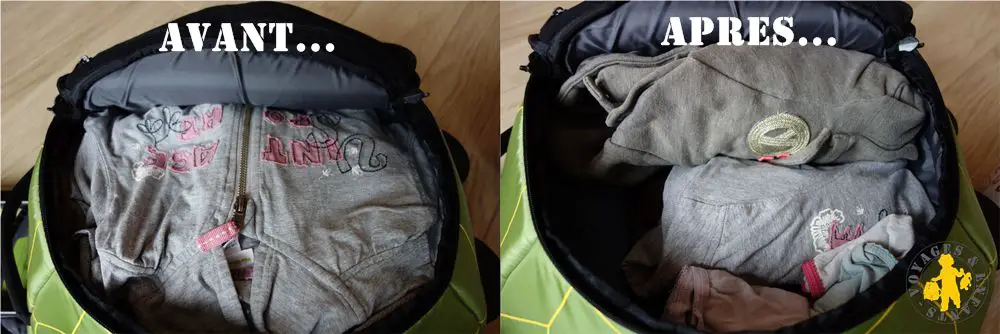 Valise enfant avant après roulage de vêtement compressed Préparation valise enfant top astuce | Blog VOYAGES ET ENFANTS