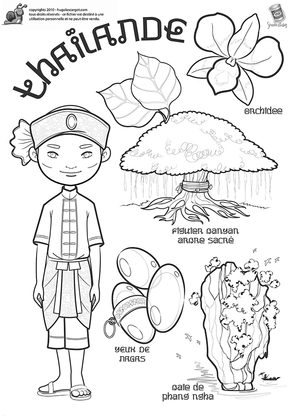 Coloriage enfant thai Hugo l Thaïlande pour enfant bricolage coloriage jeux | Blog VOYAGES ET ENFANTS'escargot thailande voyage