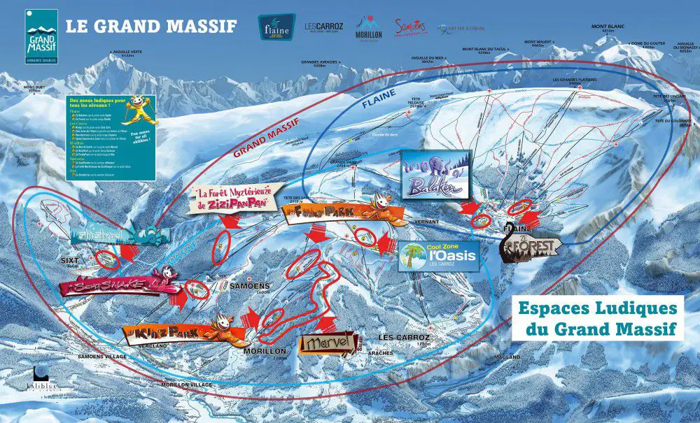 Carte kids zones 5 stations famille au Grand Massif ski en Haute Savoie