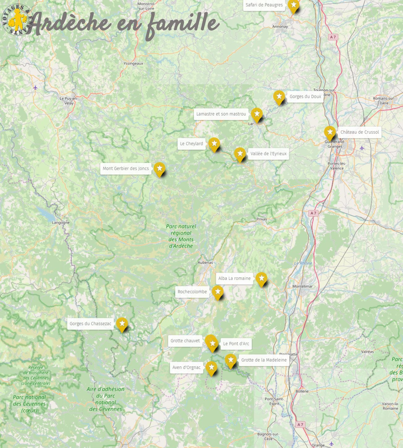 carte Ardeche en famille visites activités enfant