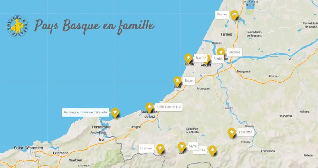 Pays Basque en famille carte visite 1 semaine Le Pays Basque en famille en 1 semaine | VOYAGES ET ENFANTS