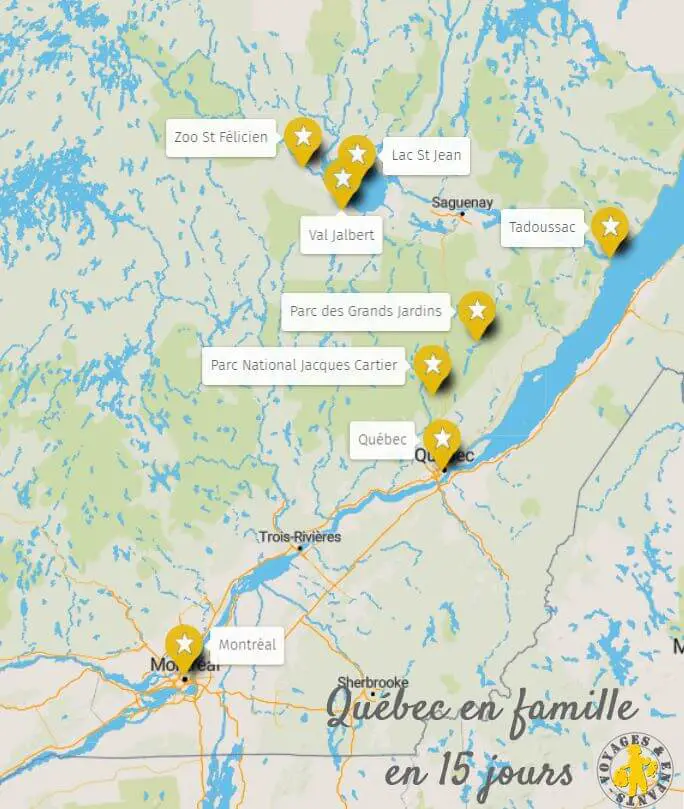 Carte Itinéraire 15 jours Québec en famille