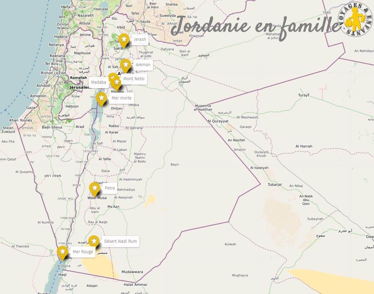 Jordanie en famille carte visites incontournables