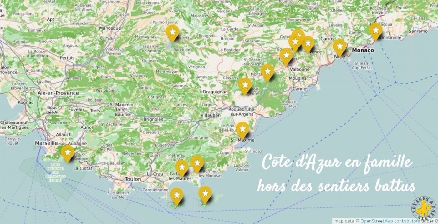 Visiter Côte d'Azur en famille où partir carte