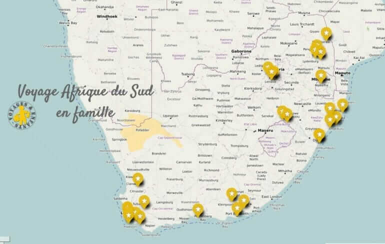 Carte Voyage en Afrique du sud en famille