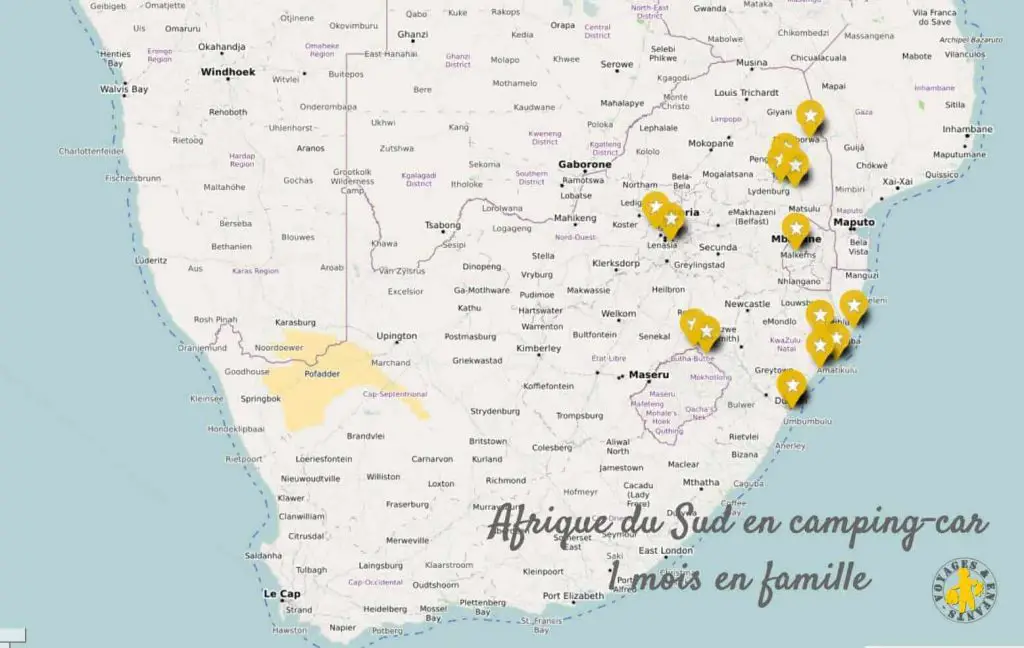 itinéraire Afrique du Sud en camping car en famille carte Camping car en Afrique du Sud en famille | Blog VOYAGES ET ENFANTS