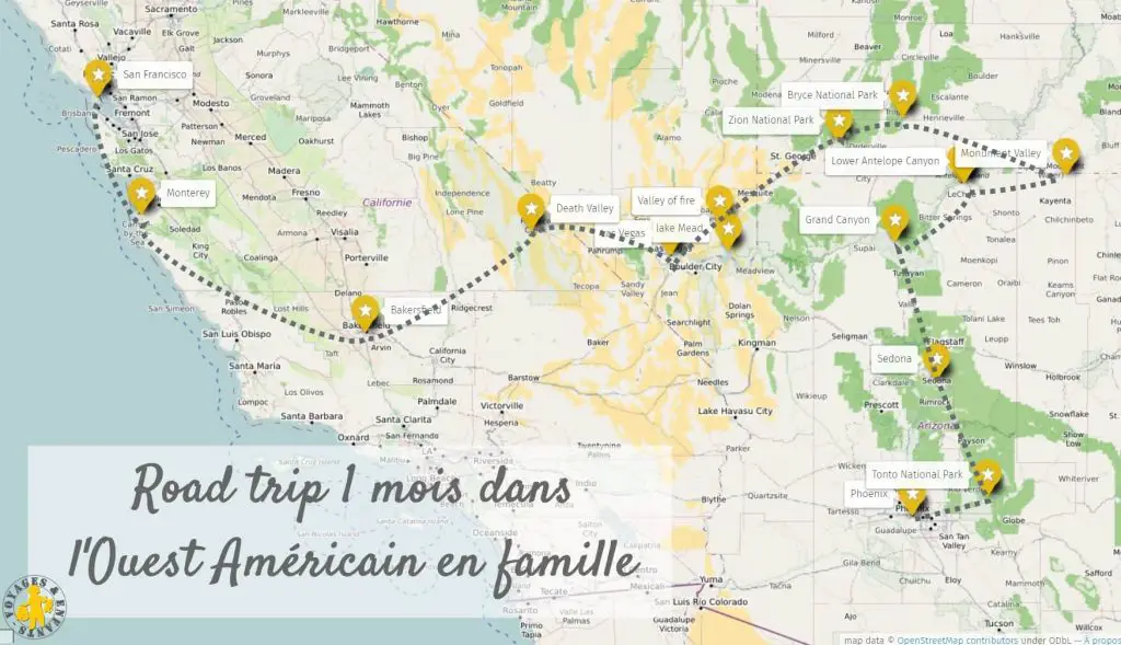Itinéraire1 mois Ouest Américain en famille en camping