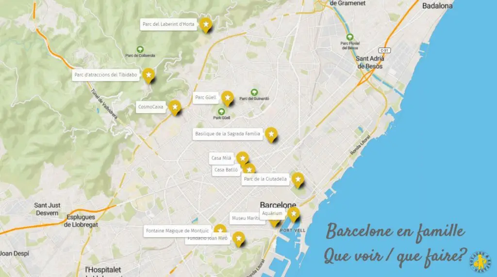 Visite Barcelone en famille carte que voir que faire