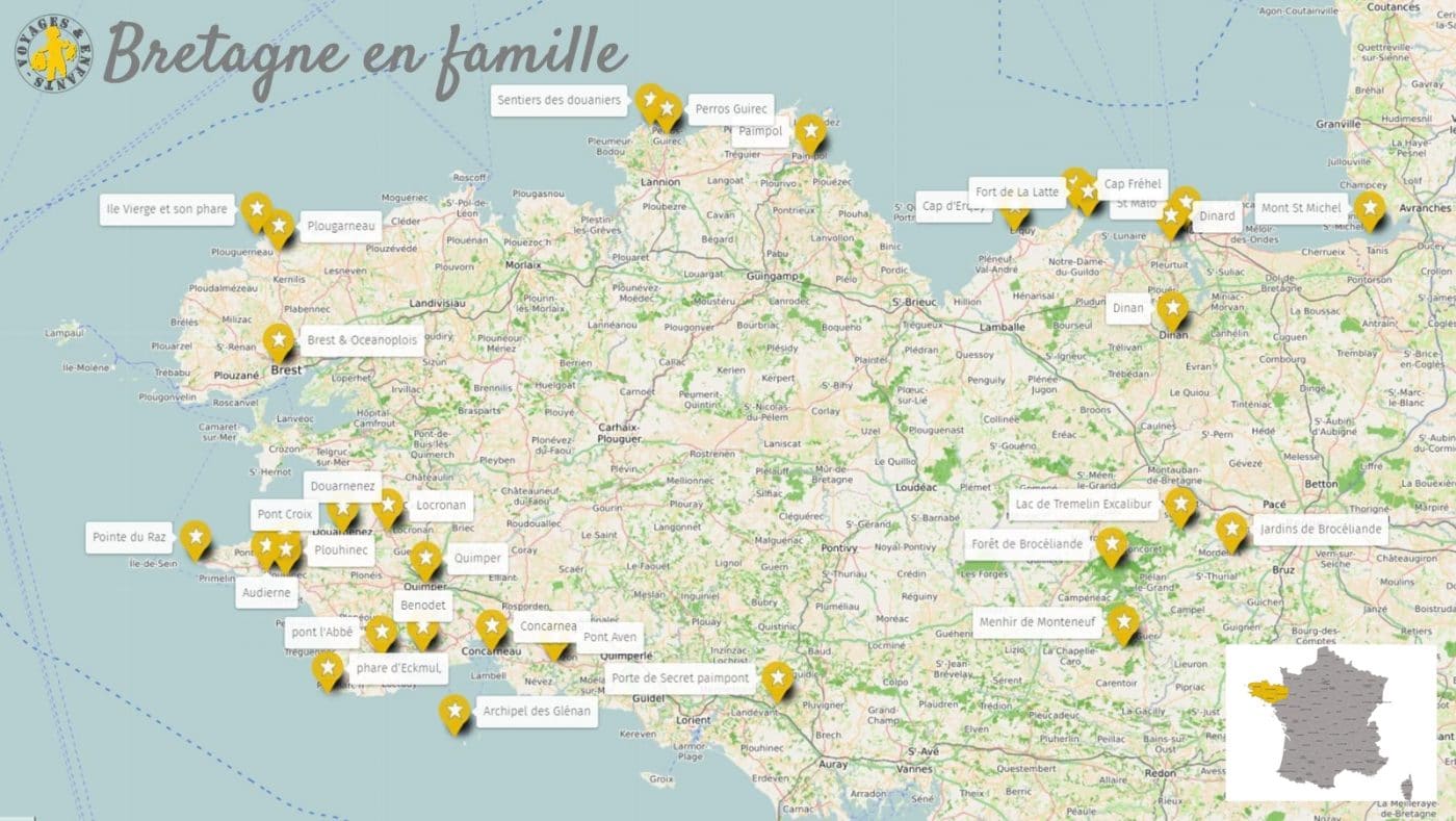 Carte Bretagne en famille que voir