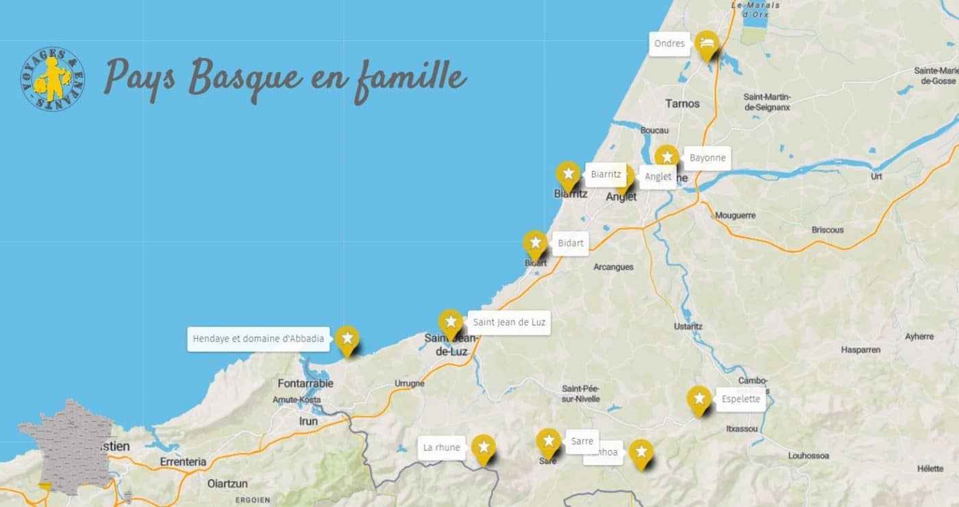 Que voir au Pays Basque en famille carte