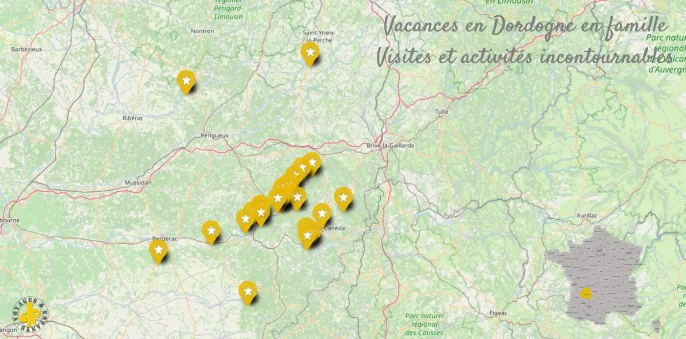 que faire en Dordogne en famille carte