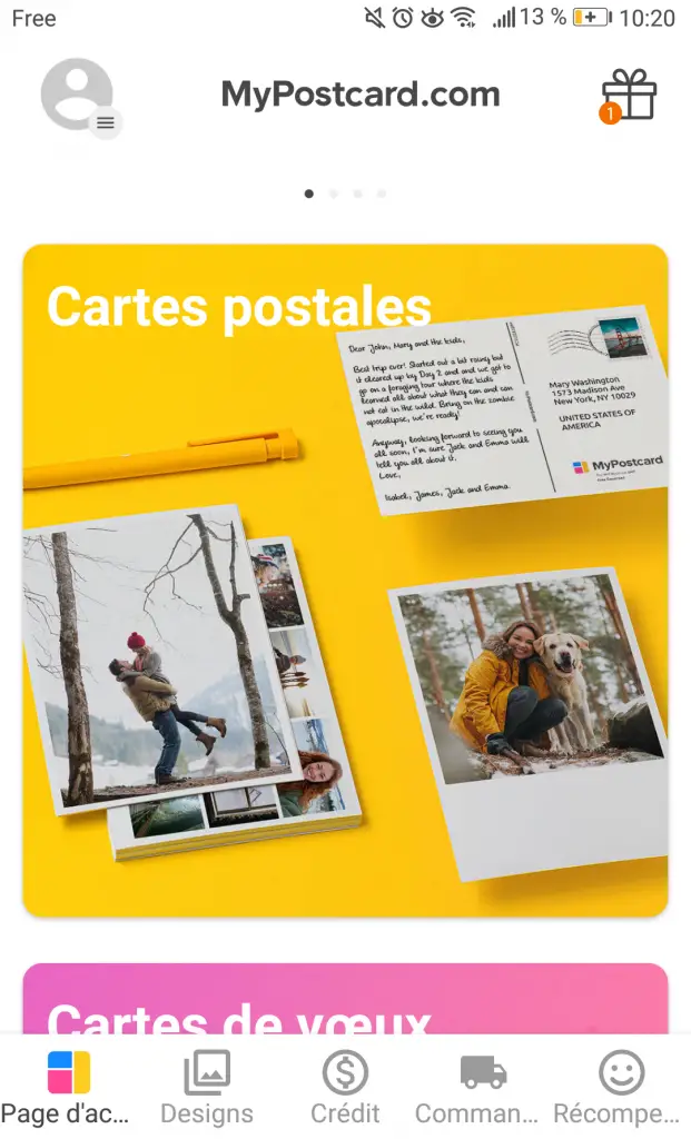 Envoyer des cartes postales avec Mypostcard test