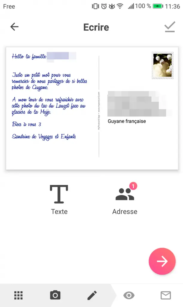 Envoyer des cartes postales avec Mypostcard test